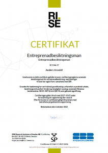 Certifikat Entreprenadbesiktning